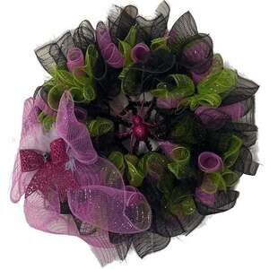 Halloween Deco Mesh Front Door Wreath Wall Decoration purple black green spider